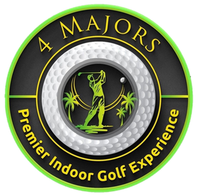 A logo for a majors premier indoor golf experience