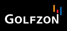 The golfzon logo is white and colorful on a black background.