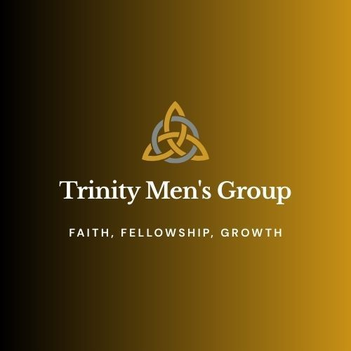 Logo for Trinity Men's Group with a gold and silver Celtic knot over the words "Trinity Men's Group". Text "FAITH, FELLOWSHIP, GROWTH".