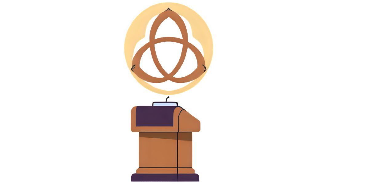 Podium with a trinity knot symbol.