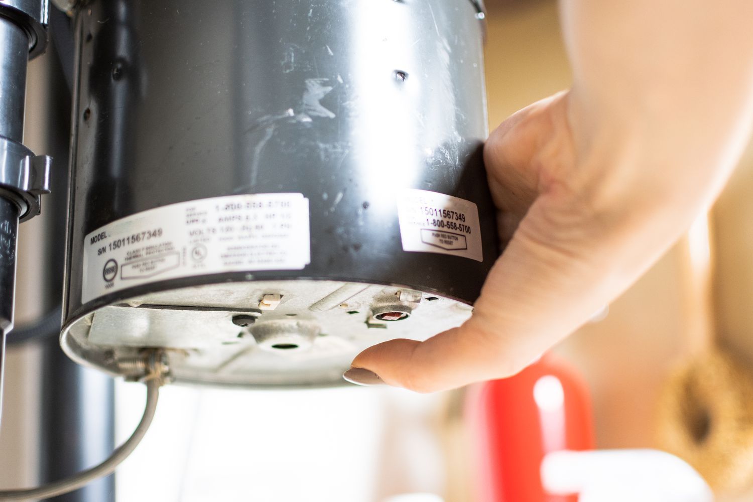 Garbage disposal reset buttoon