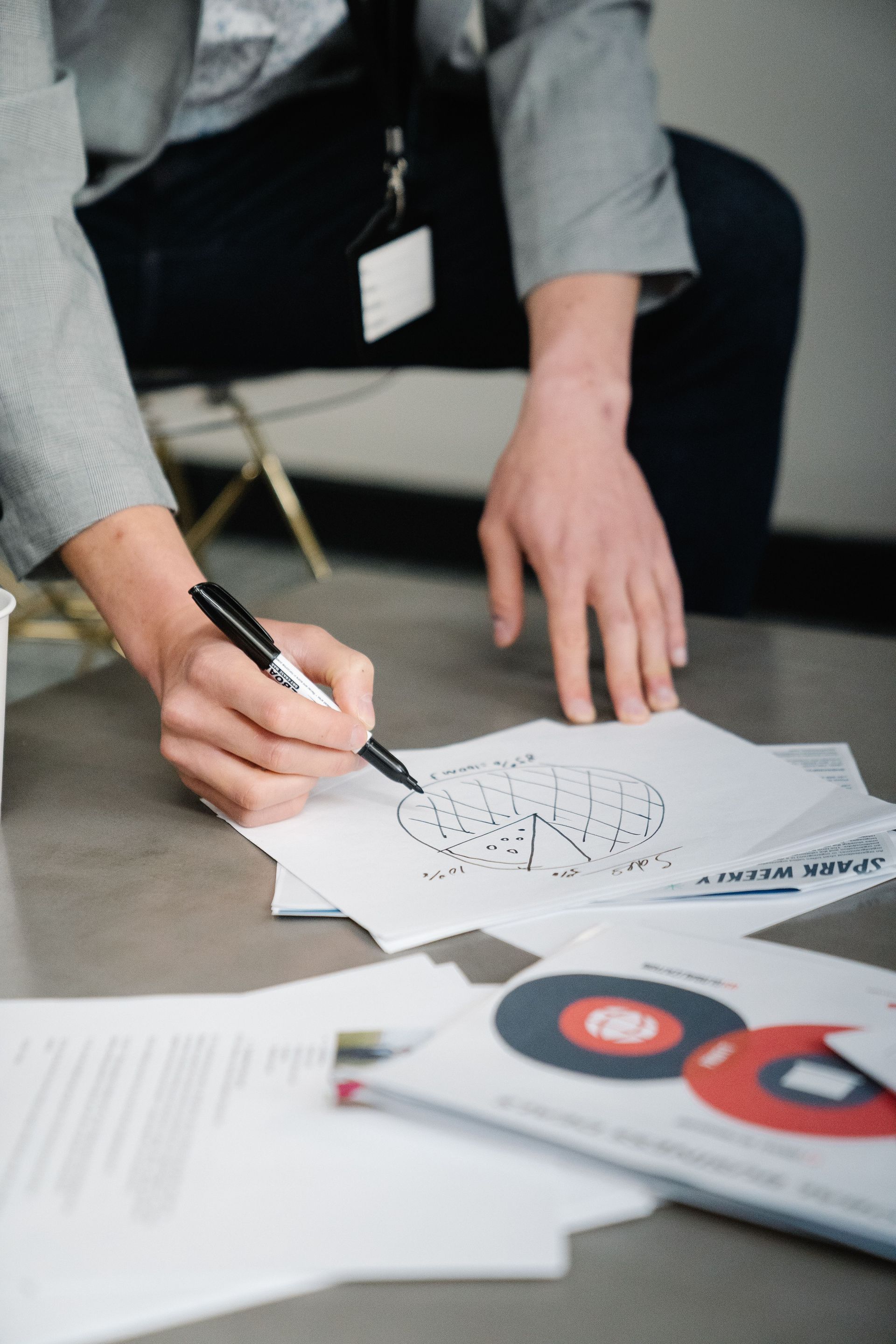 HR professional reviewing documentation during a workplace investigation.