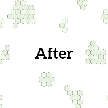 Text “After” centered on a white background with scattered pale green hexagon clusters.