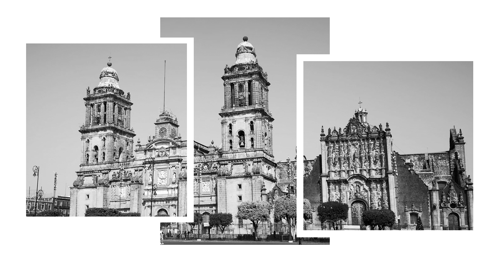 Una fotografía en blanco y negro de una catedral en México.