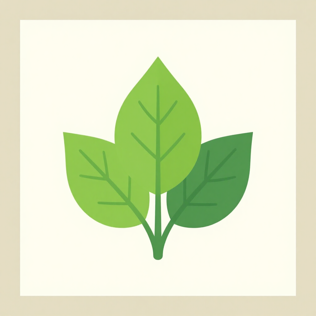 Icono de hojas verdes sobre un fondo beige claro.