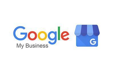 Google My Business logo with multicolored Google wordmark and blue storefront icon