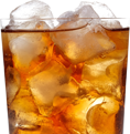 Glass of iced tea with ice cubes.