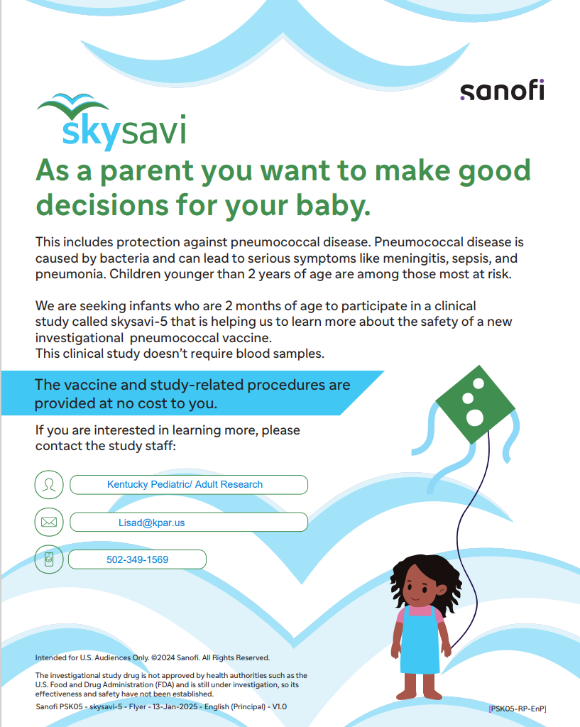 Advertisement about pneumococcal disease protection for babies, with a child and kite.
