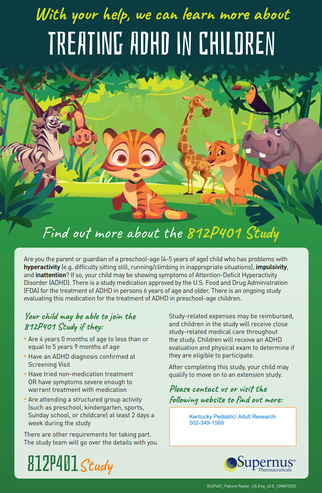 Poster about treating ADHD in children with cartoon animals.