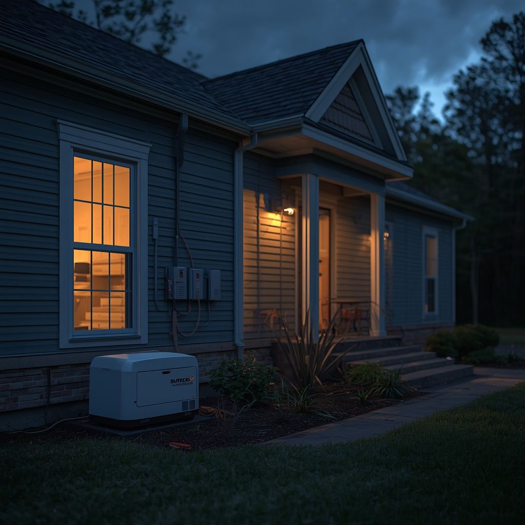 Residential backup generator providing power during a nighttime outage