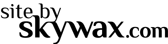 A black and white logo for site by skywax.com