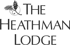 A black and white logo for the heathman lodge