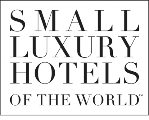 Logo for Small Luxury Hotels of the World, in a black square with white text.