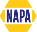 NAPA logo in blue text on a yellow hexagonal background