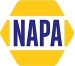 NAPA logo in blue text on a yellow hexagonal background