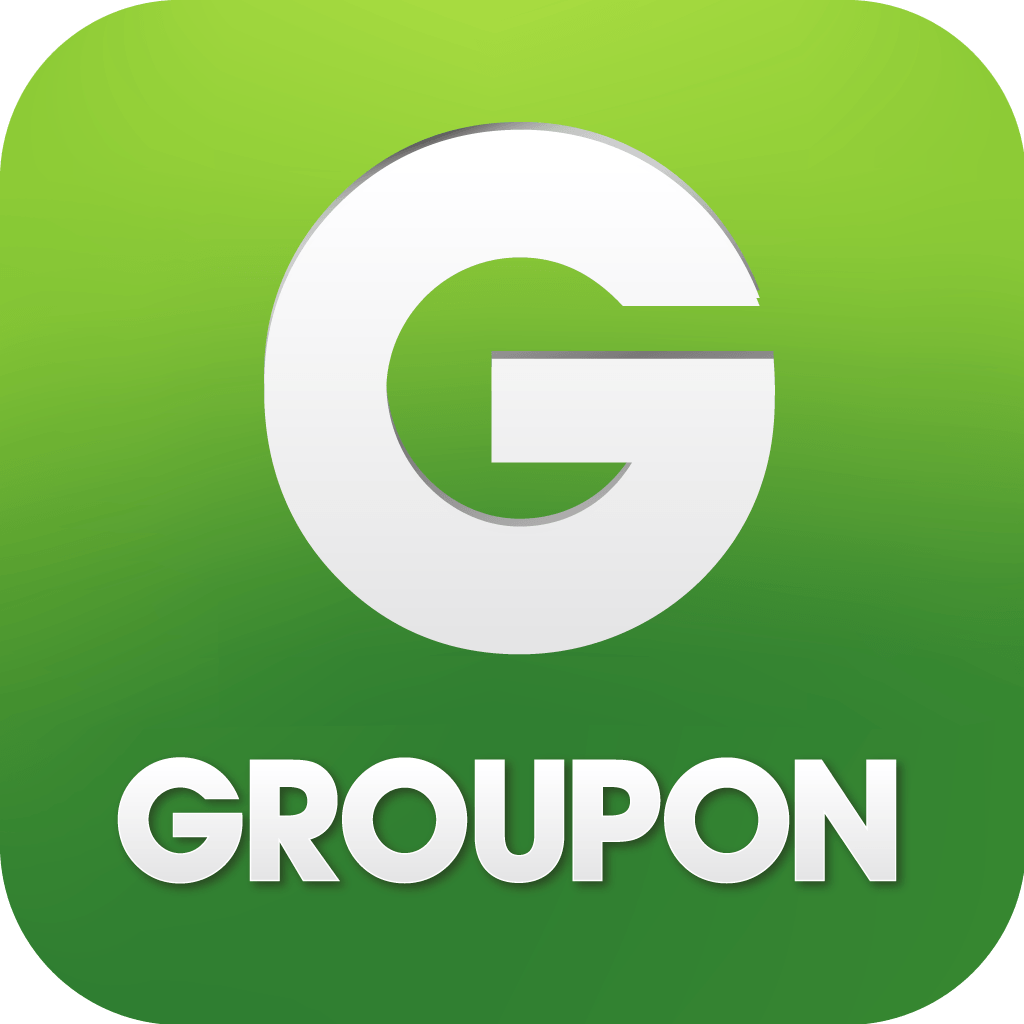 A green app icon with a white g and the word groupon on it.