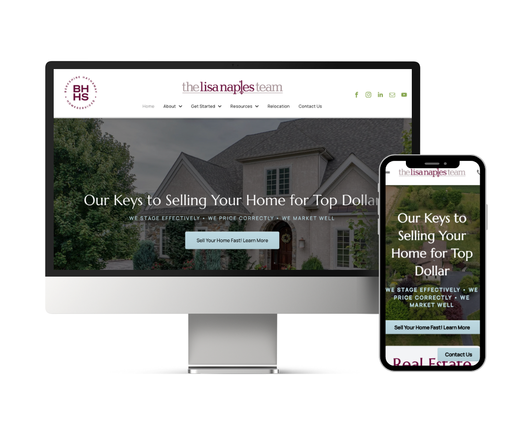 A computer and a cell phone are displaying a website for a real estate company.