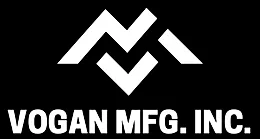 The logo for vogan mfg. inc. is white on a black background.