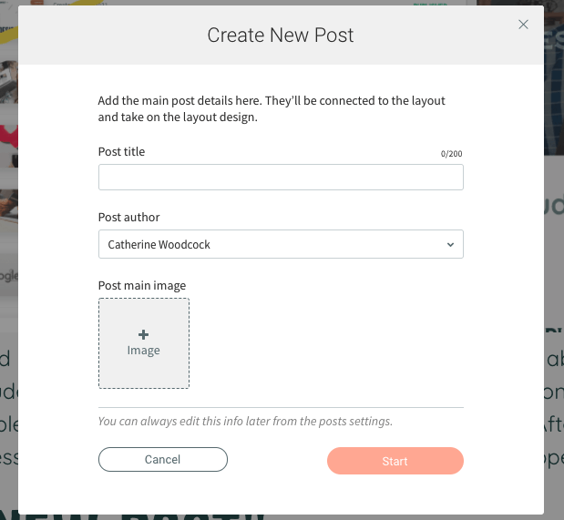 A screenshot of a create new post window