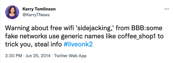 twitter A warning about free wifi sidejacking from bbb