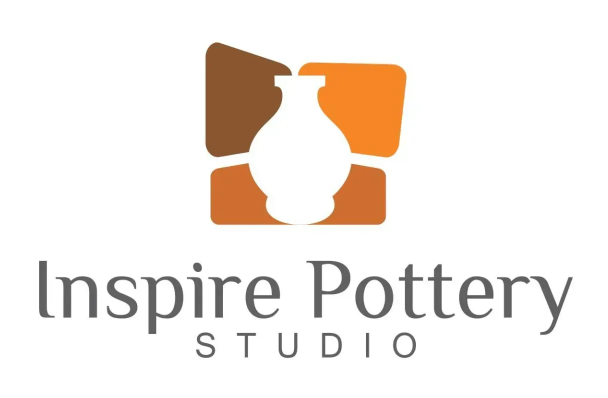 The logo for inspire pottery studio shows a vase in a square