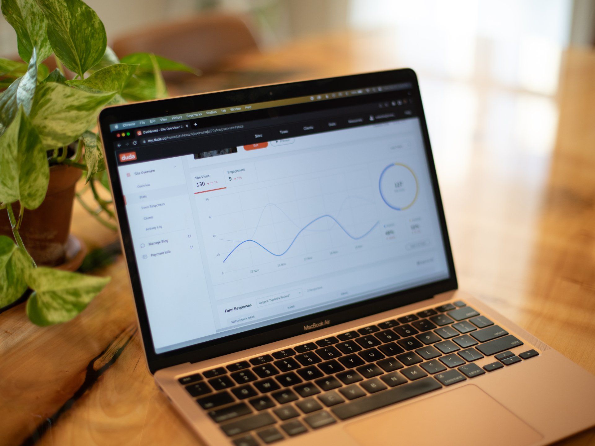 A laptop computer is open to a graph on the screen.