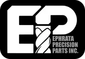 The logo for ephrata precision parts inc. is black and white.