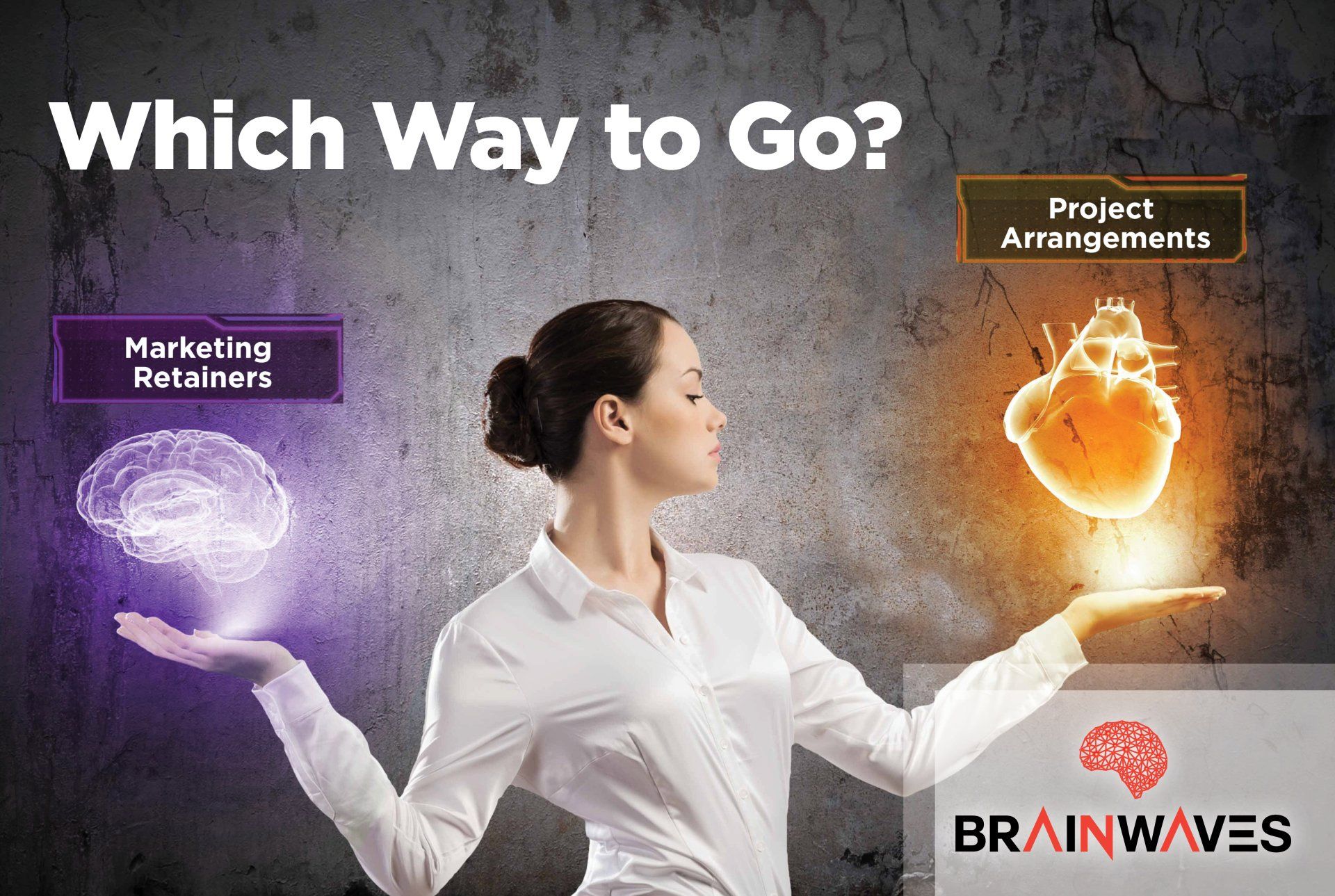 A woman is holding a heart and brain in her hands.