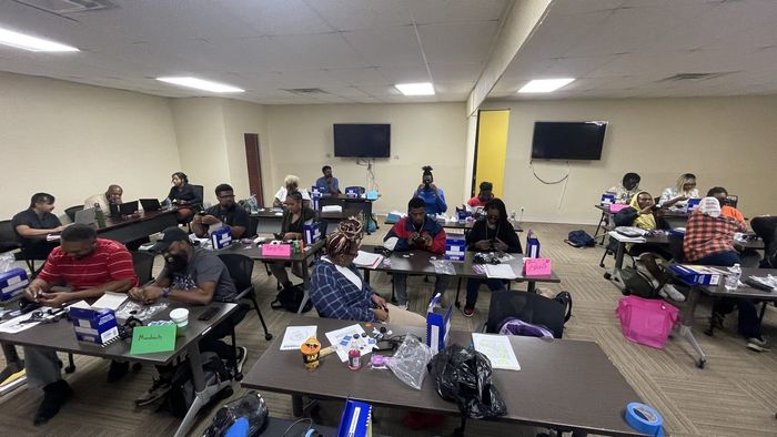 Students practice with respirators during an OSEE training class