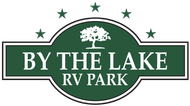 Logo for By The Lake RV Park, featuring a green oval with a tree and stars, text: 