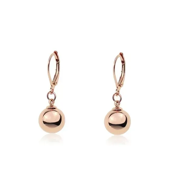 A Pair of Rose Gold Hoop Earrings With a Ball Hanging From Them — Onyx Poppy Boutique in Buderim, QLD