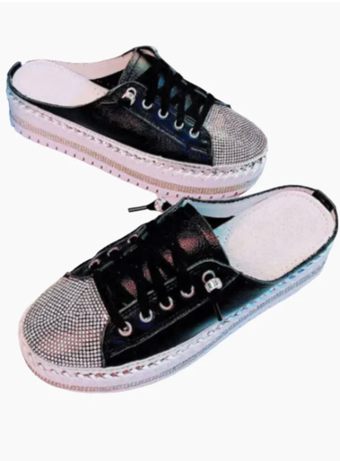 Black and Silver Mule Sneakers With Rhinestone Toe Caps — Onyx Poppy Boutique in Buderim, QLD