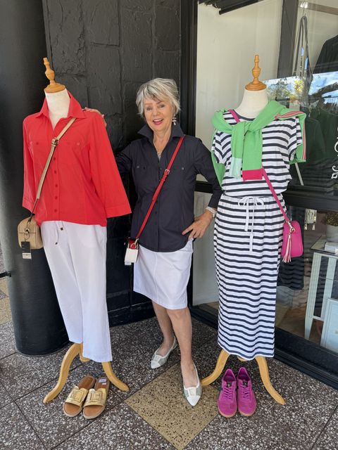 A Woman Wearing a Pink Jacket and a White T-shirt — Onyx Poppy Boutique in Buderim, QLD