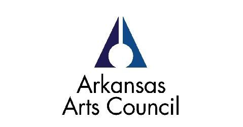 Arkansas Arts Council logo: Blue triangle over a white circle; text "Arkansas Arts Council."