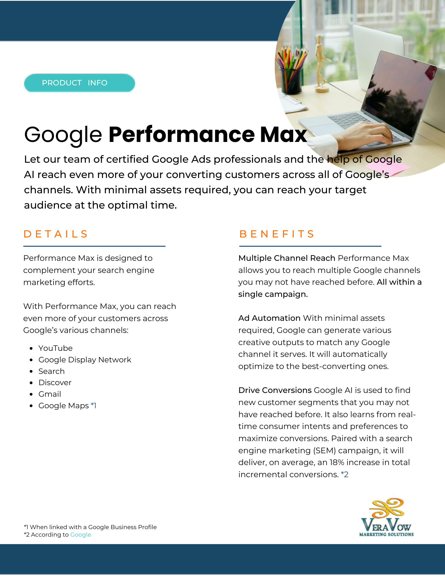 Download copy here Google Performance Max marketing service brochure. Features details and benefits.