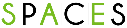 Green and black “SPACES” logo on a white background
