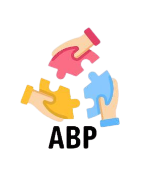 Tres manos sosteniendo piezas de rompecabezas y conectándolas. Texto "ABP" debajo.