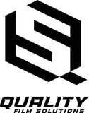 Black and white logo: Stylized "Q" and "S" within a hexagon, "QUALITY FILM SOLUTIONS" text below.