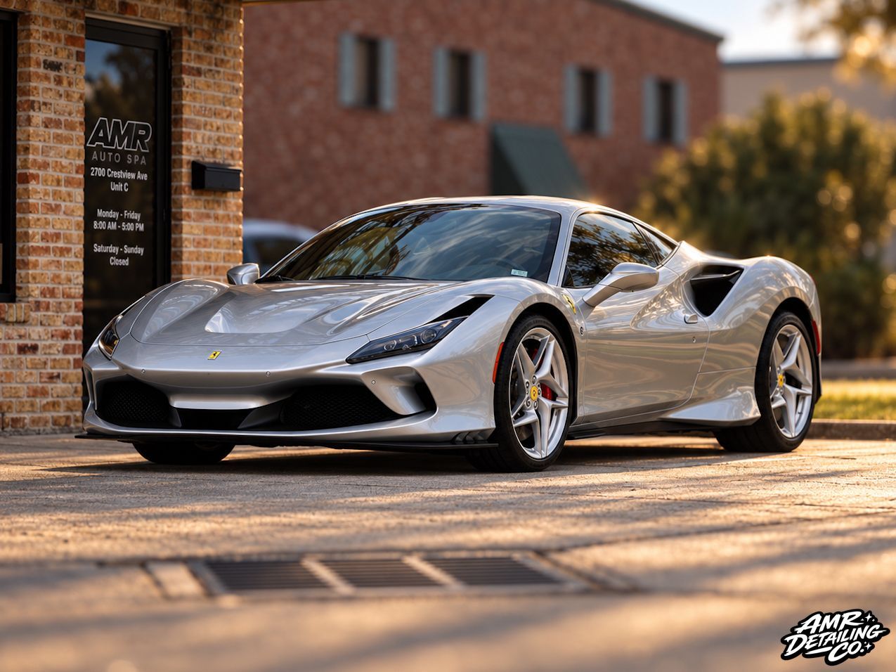 Ferrari F8 Tributo receiving premium ceramic coating protection at AMR Detailing Co. in Kenner, Louisiana