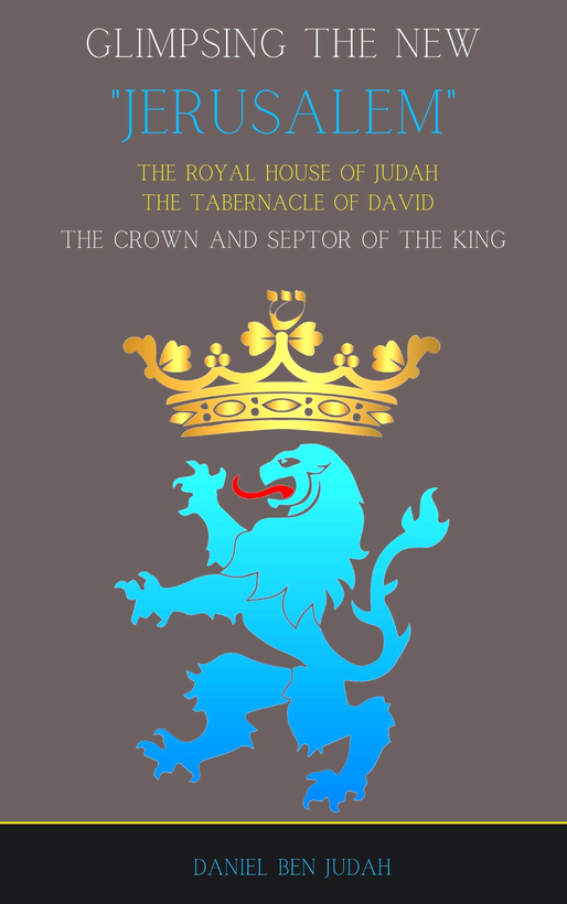 Book cover: Gold crown, blue lion, text 