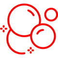 Abstract red outlined circles and dots on a white background
