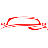 Red minimalist outline of a car front view on a white background