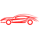Red stylized sports car silhouette with flowing lines on a white background