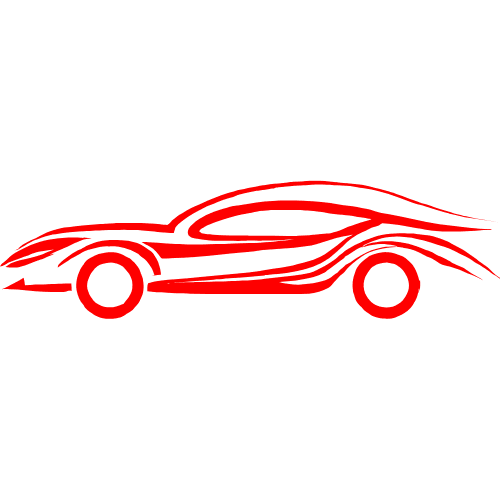 Red sports car silhouette in flowing lines on a white background