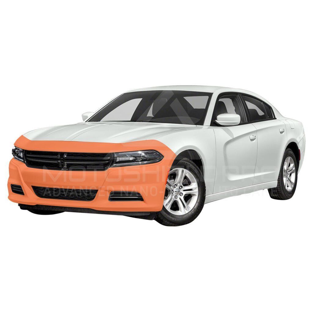 White sedan with an orange front end isolated on a white background