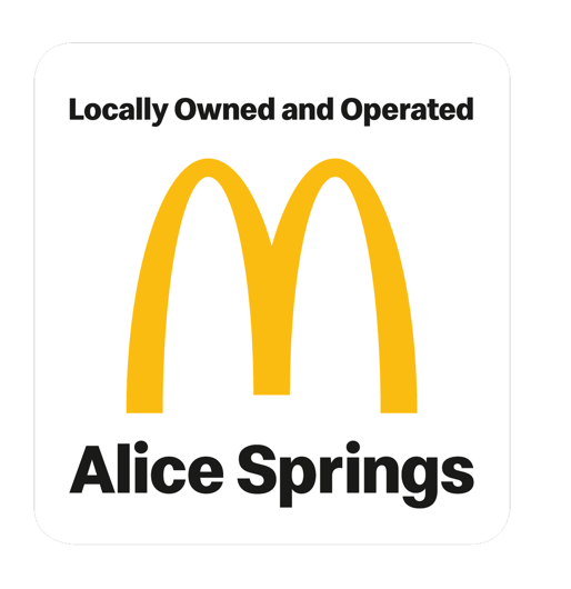 McDonald's logo in Alice Springs, Australia. It is locally owned and operated, featuring golden arches and the town's name.