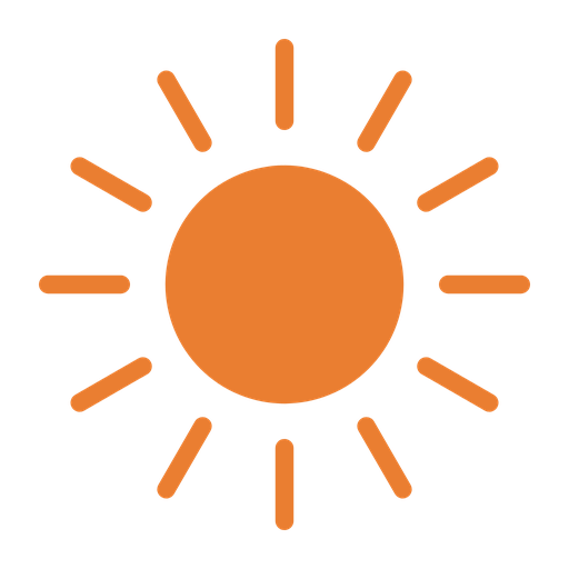 Orange sun icon with rays on a white background