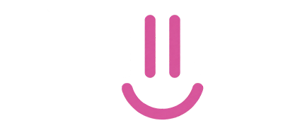 Pink smiley face icon on a white background