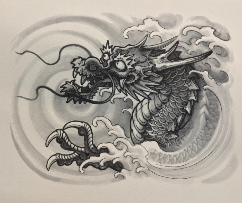 Matthew Wojciechowski's sketch of a dragon in wind and smoke