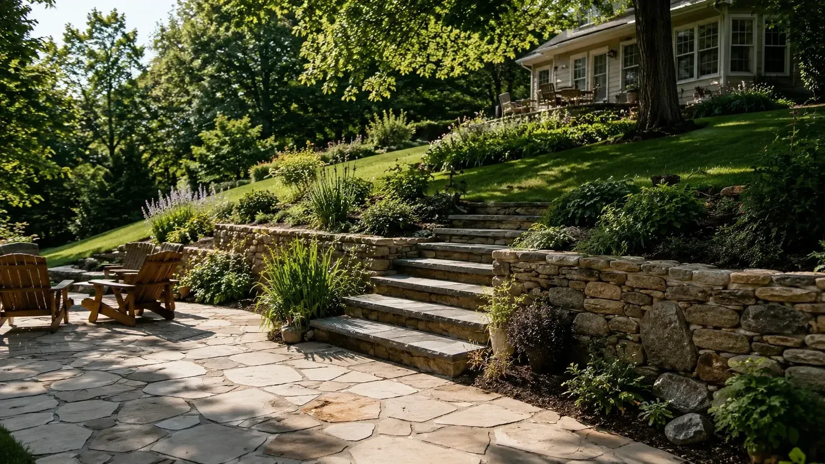 Terraced yard showing What's the Best Way to Design Landscaping Around a Sloped Property?